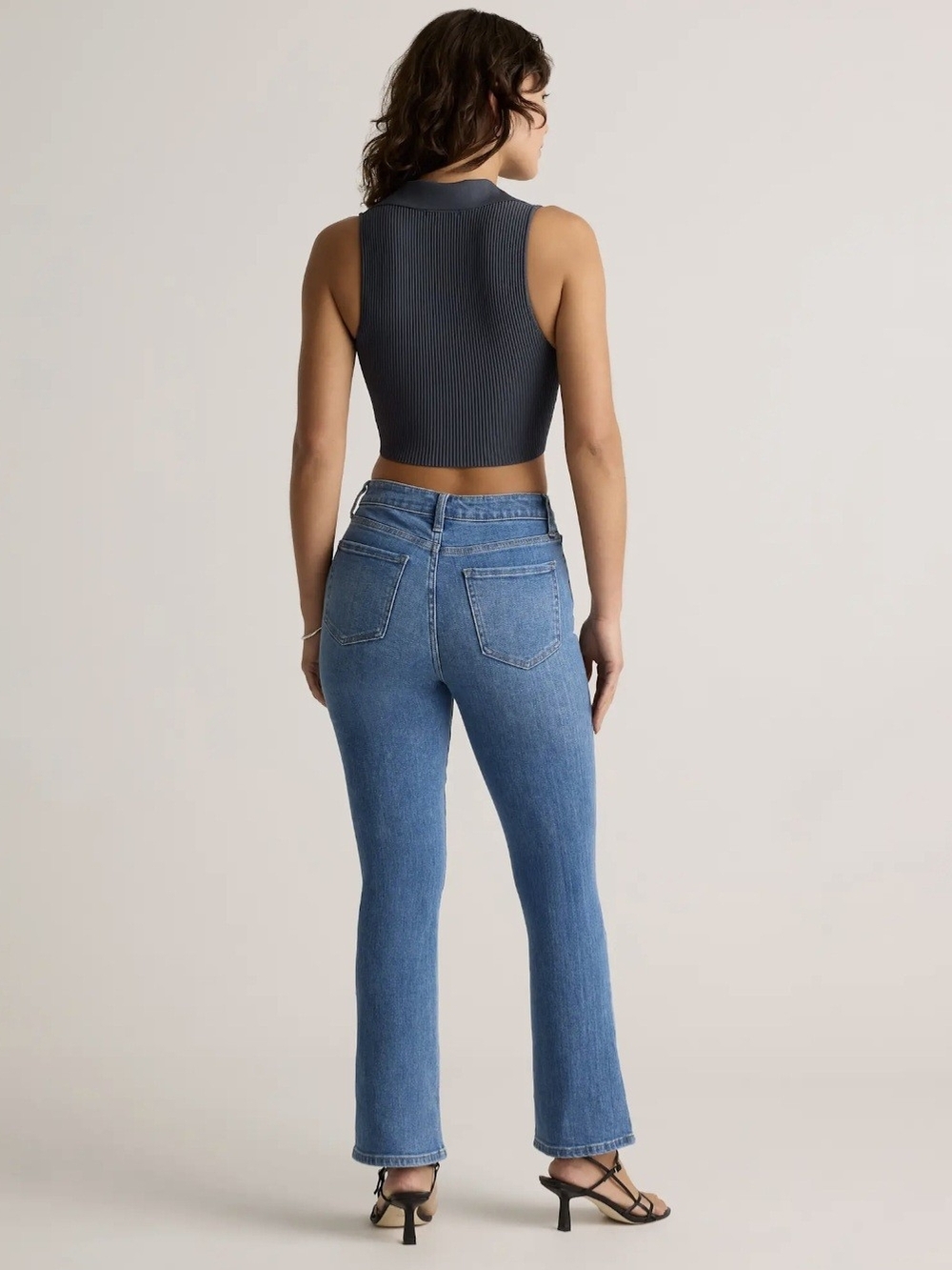 Quince Bella Stretch High Rise Kick Flare Jeans Size 32 Medium Wash - Picture 2 of 16